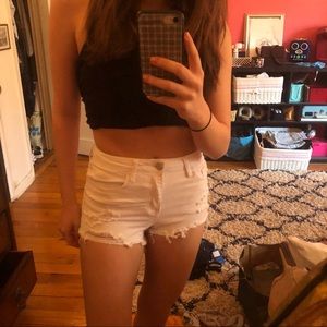 KLIQUE B. WHITE DISTRESSED DENIM SHORTS